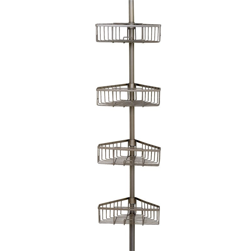 Adjustable Satin Nickel Shower Tension Pole Caddy with 4 Removable Baskets