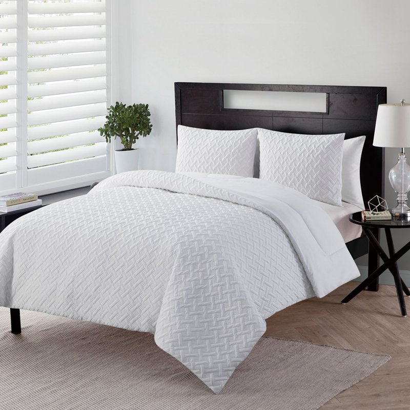 Twin XL White Geometric Comforter Set - Microfiber, 2-Piece