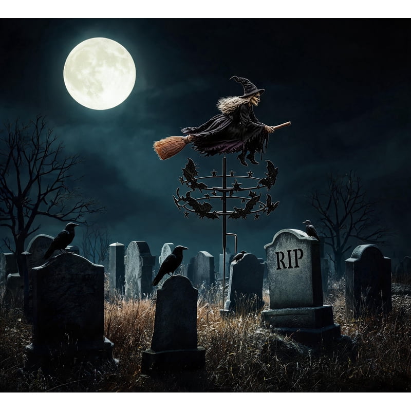 Enchanted Witch Garden Wind Spinner Set - Halloween Metal Yard Decor, 3 Pieces