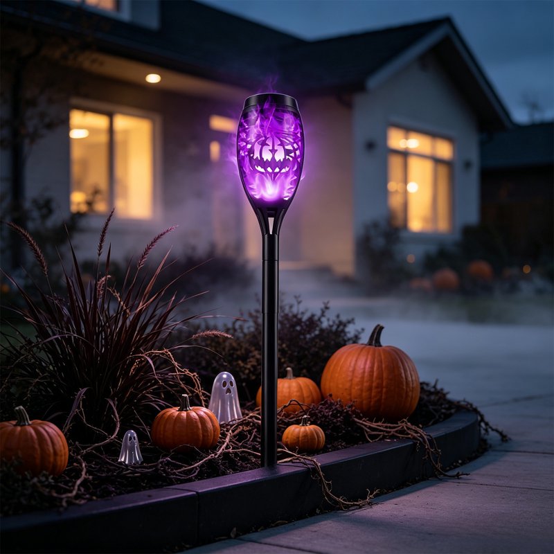 Solar Pumpkin Stake Light - Purple LED Outdoor Ground Lamp with Auto On/Off, Waterproof Halloween Decor - Variation 1#D