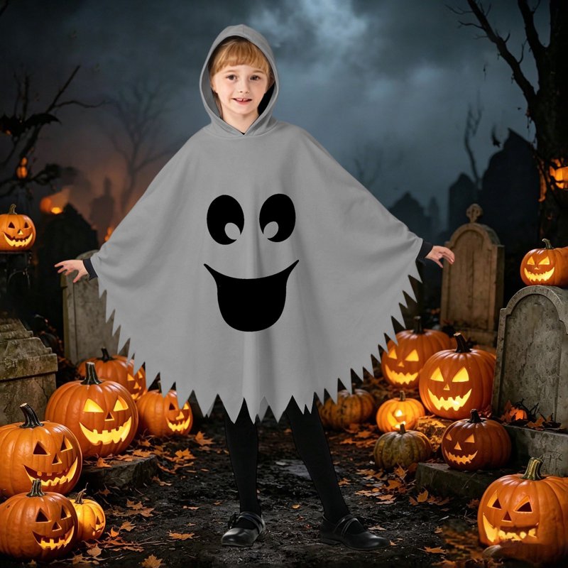 Kids Ghost Face Costume Cape Unisex Halloween Dress Up 4-6 Years Grey Fancy-Dress
