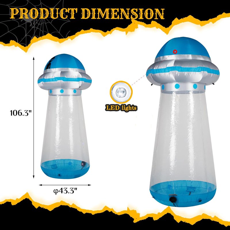 Inflatable UFO Halloween Decoration with LED Lights, 8.8Ft Outdoor Yard Decor