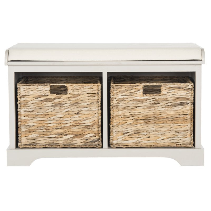 Contemporary Wicker Storage Bench with Cushion - Vintage Gray