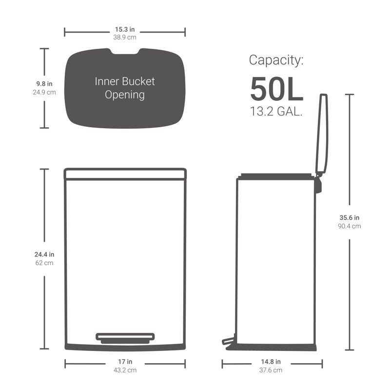 Stainless Steel Trash Can Combo - 13.2 Gallon & 2 x 1.3 Gallon - Soft Close Lid - Shiny White