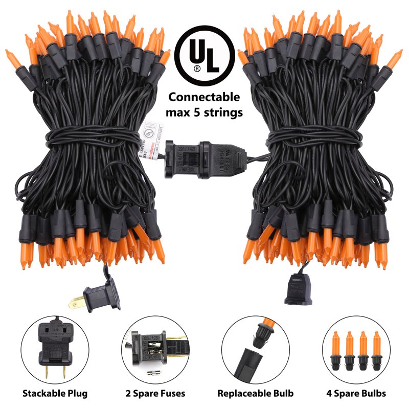 Orange Halloween String Lights 25ft 100 Incandescent Connectable Indoor Outdoor Decor