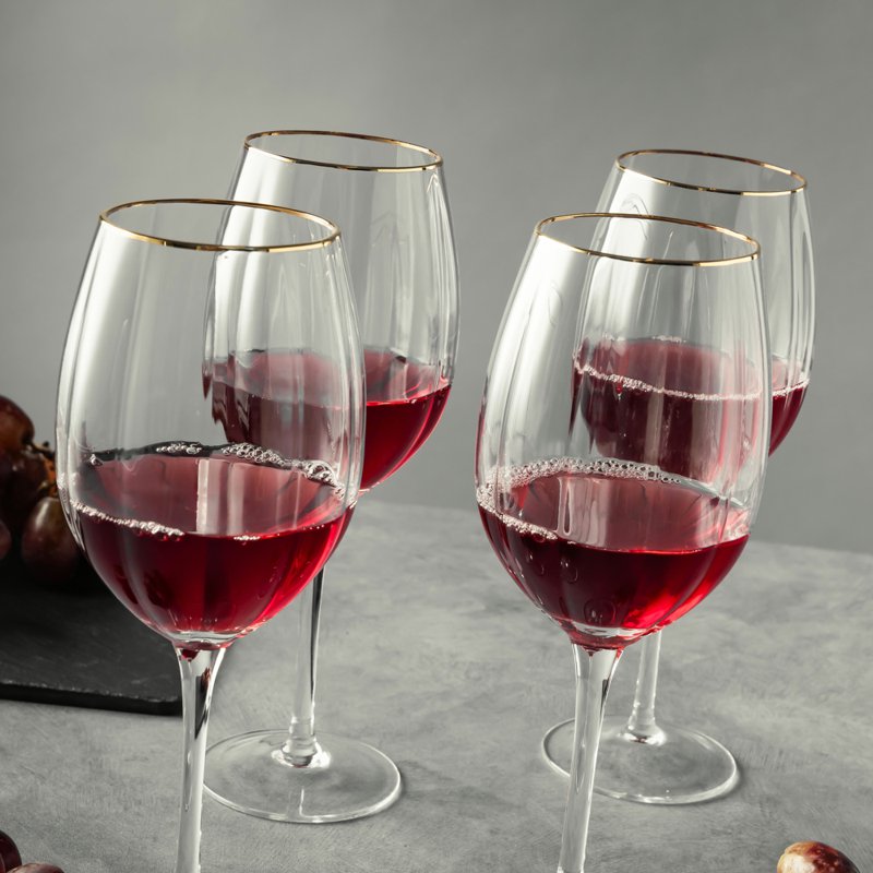 Scalloped Wine Glass Set with Gold Rim - 4 Glasses, 2 Pack