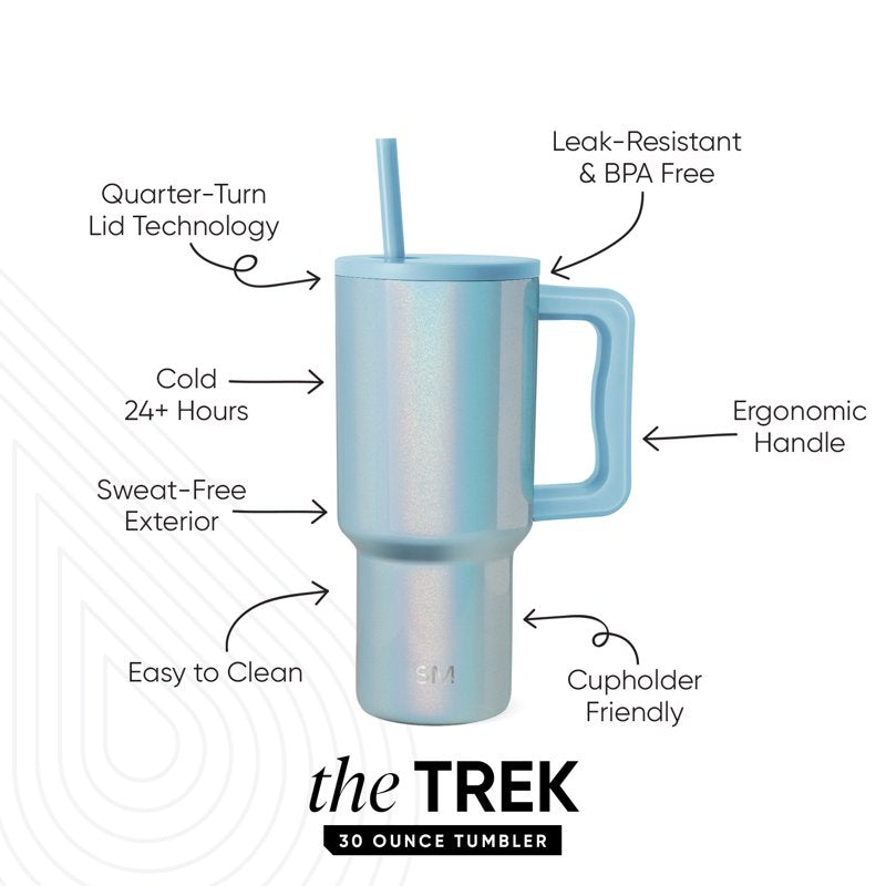 30 Oz Insulated Stainless Steel Tumbler with Straw Lid - Blue Sparkle