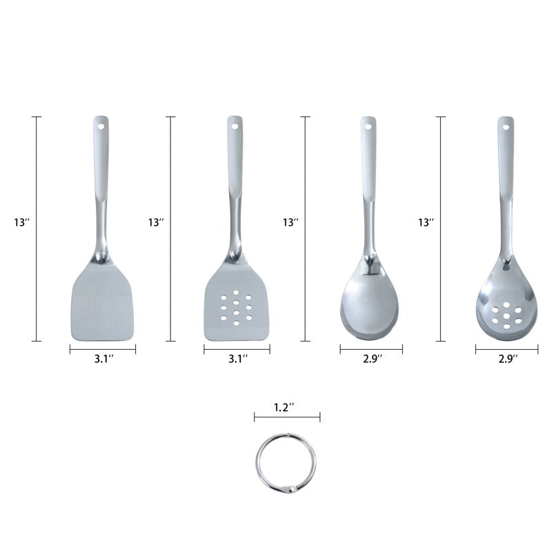 Stainless Steel 4-Piece Kitchen Utensil Set - Turner & Spoon