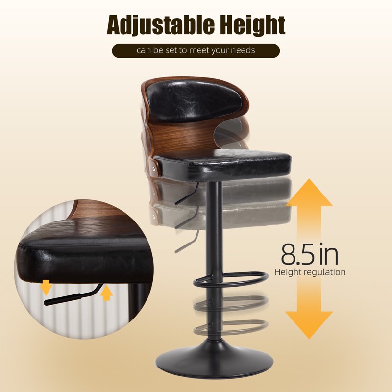Swivel Bar Stools Set of 2 - Wooden Counter Height Chairs - Black