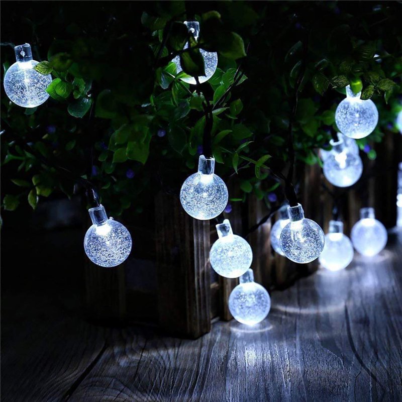 4.85M Solar Crystal Ball String Lights Waterproof LED Bubble Globe Fairy Lights - 8 Modes, White