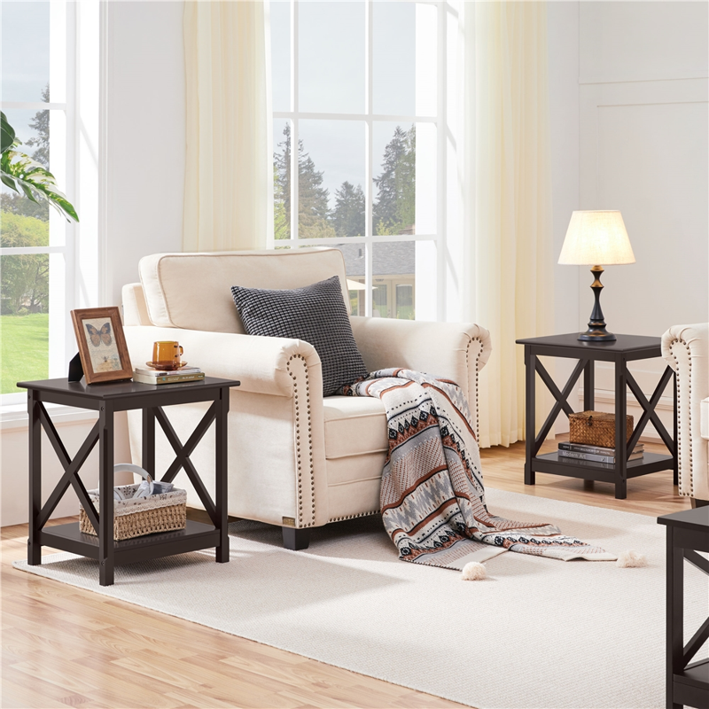 X-Design Espresso End Table with Storage Shelf