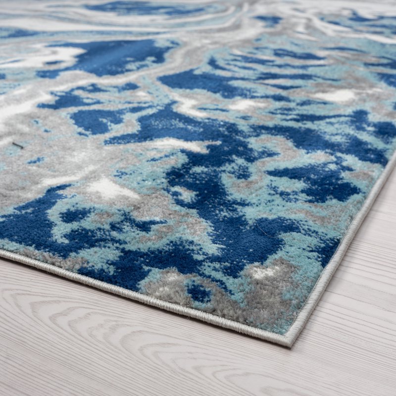 Blue & Cream Modern Runner Rug 2'3" x 7'3" for Hallway & Entryway