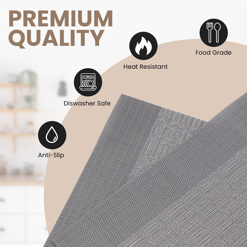 Set of 6 Elegant 12x18 in PVC Placemats - Border Silver Shimmer