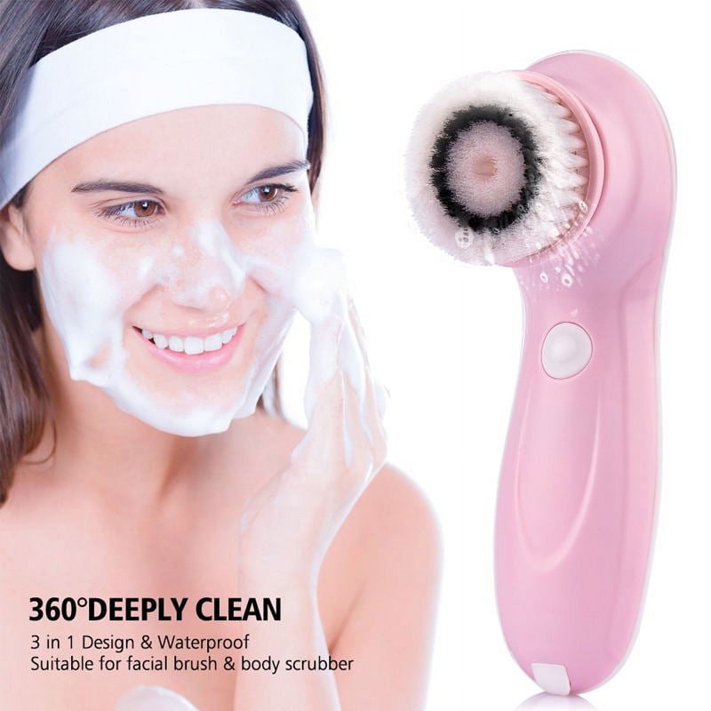 Electric Facial Cleansing Brush with 3 Heads, IPX6 Waterproof & USB Rechargeable