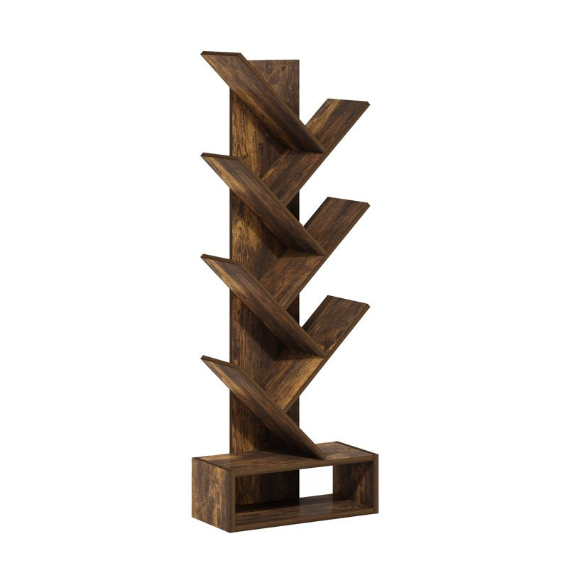 Tree Bookshelf - 7-Tier Floor Standing Bookcase with Amber Pine