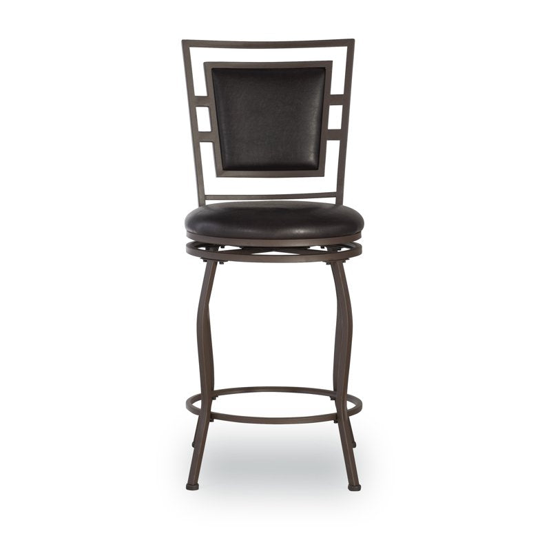Adjustable Metal Swivel Bar Stool Set of 3 - Brown Faux Leather