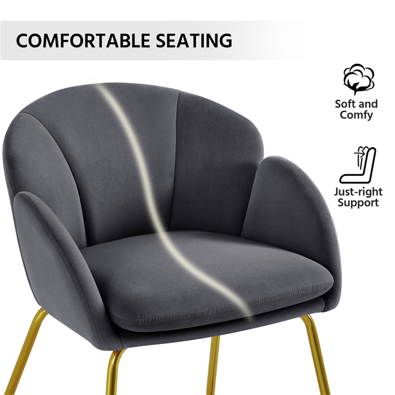 Glam Velvet Accent Chair with Gold Metal Legs - Dark Gray