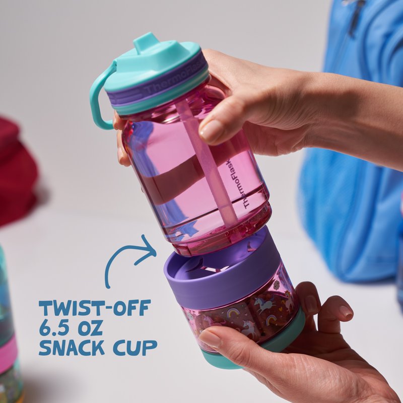 14 oz Snack and Sip Kids Bottle with Snack Cup - Teal Treats