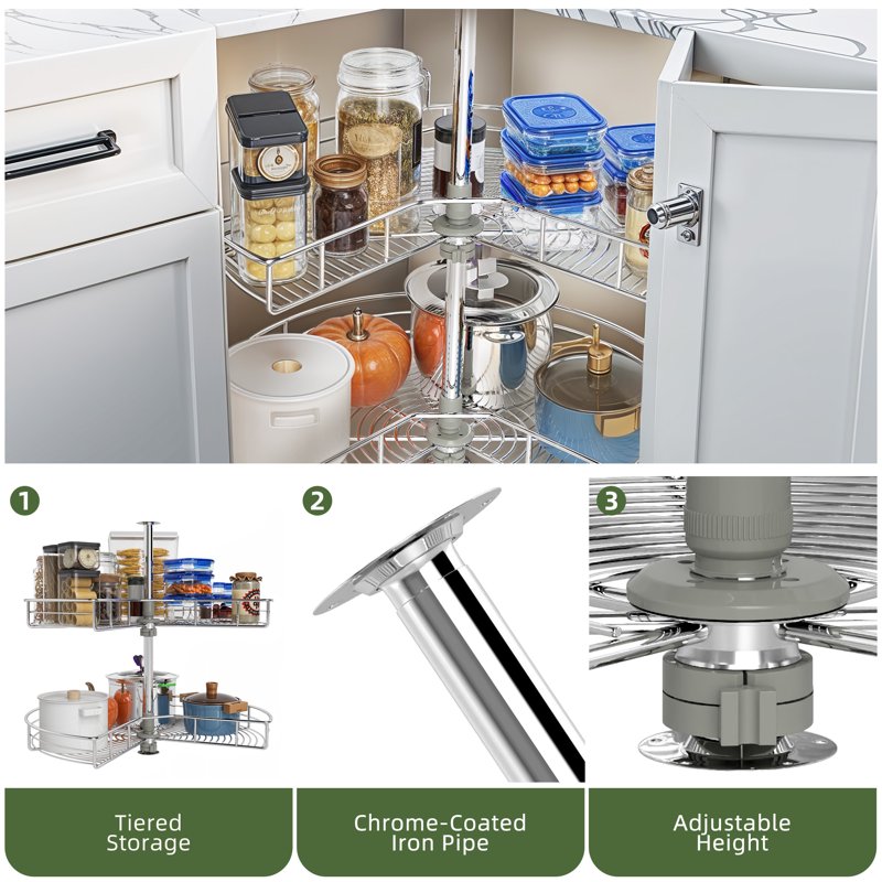 Adjustable 32" Stainless Steel Lazy Susan Corner Shelf Organizer