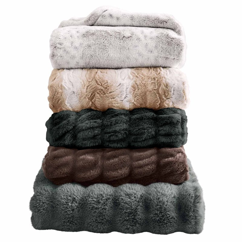 Better Homes & Gardens Gray Ruched Faux Fur Throw Blanket - Reversible 50 x 72 Inches