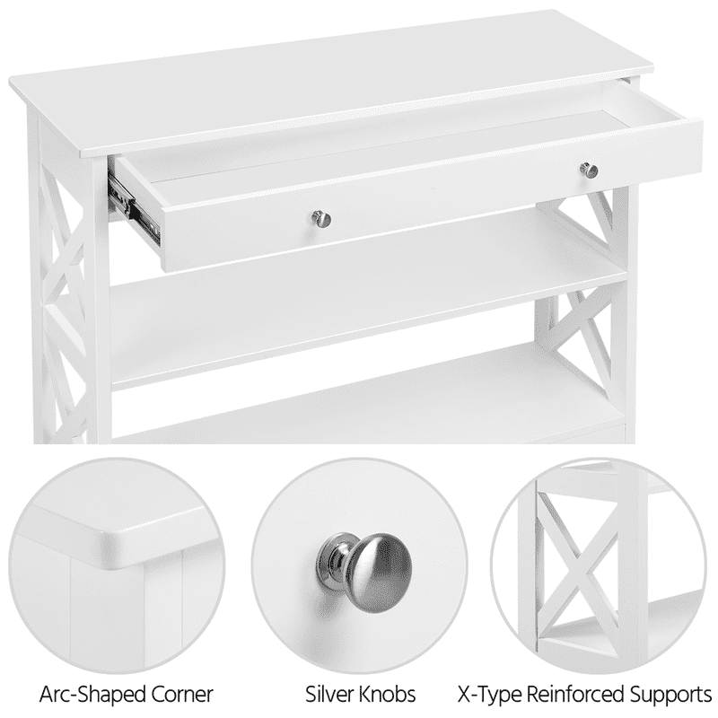 3-Tier Modern Console Table with Storage Drawer - Multiple Colors