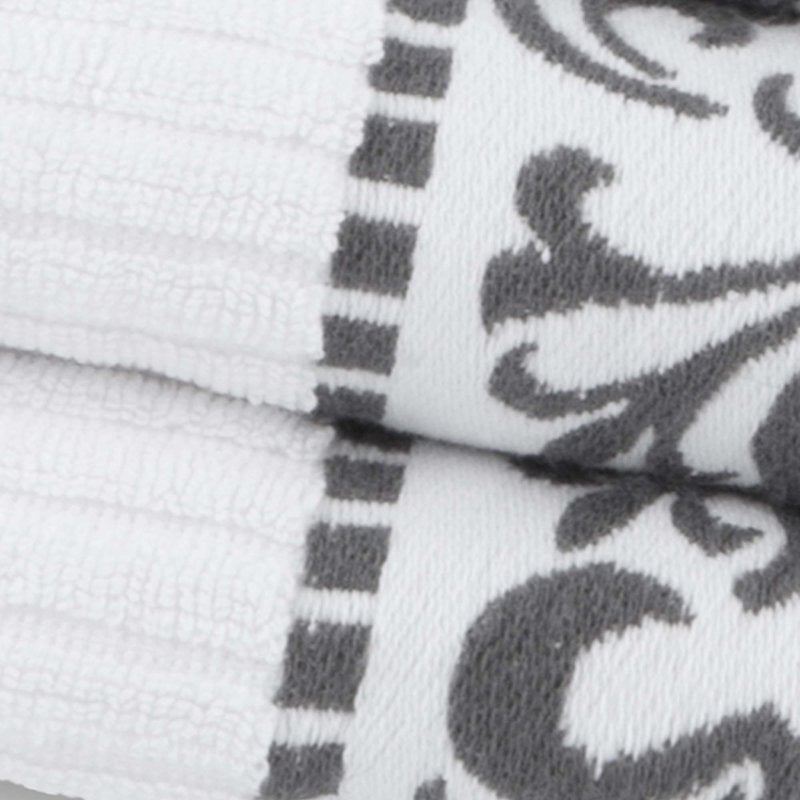 Superior Athens 8-Piece Cotton Greek Scroll Towel Set - Grey, Quick Dry