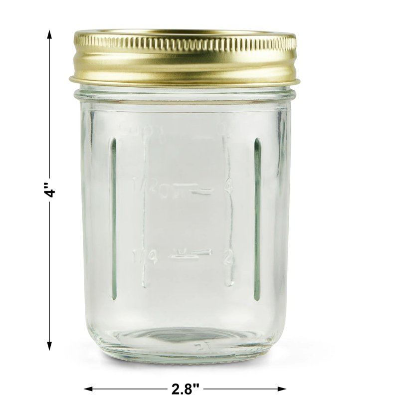 8 oz Mason Jars - Regular Mouth Half Pint Canning Jars, 12-Pack