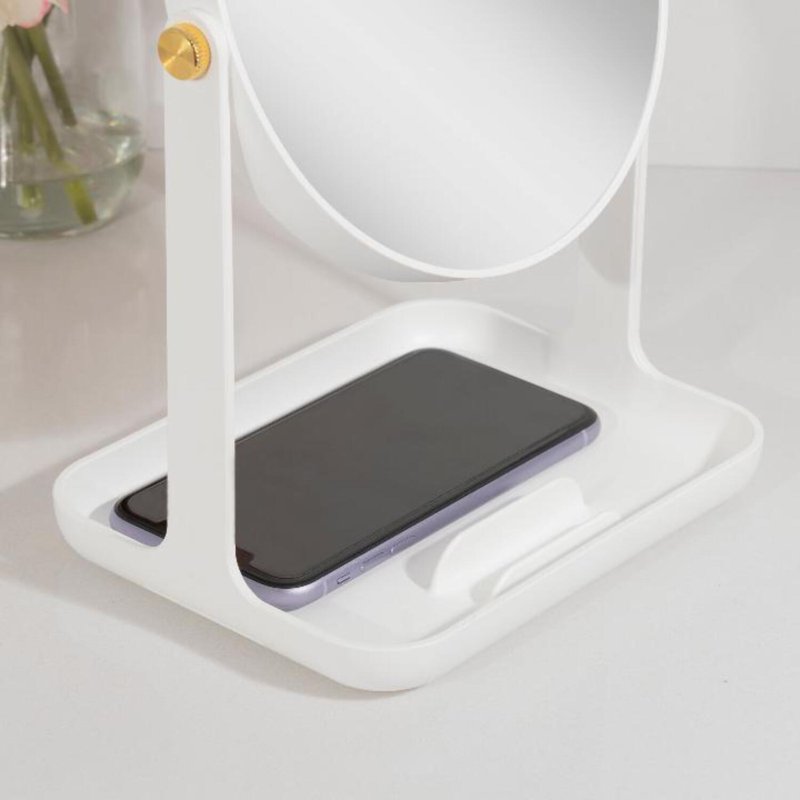 5X/1X Dual Magnification Makeup Mirror with Accessory Tray and Phone Holder