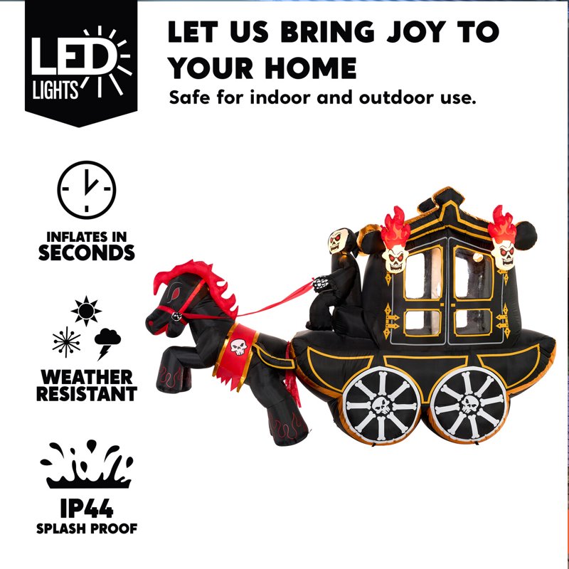 Joyfy 10ft Halloween Inflatable Carriage with Hellfire & Ghost - Outdoor Yard Decor