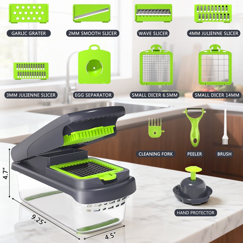 Vegetable Chopper with Container - 6 Stainless Steel Blades