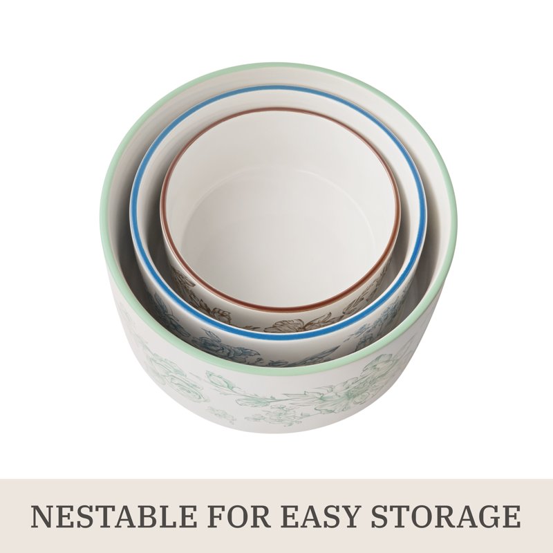 Agatha 6-Piece Round Nesting Baker Set with Lids - Floral Design