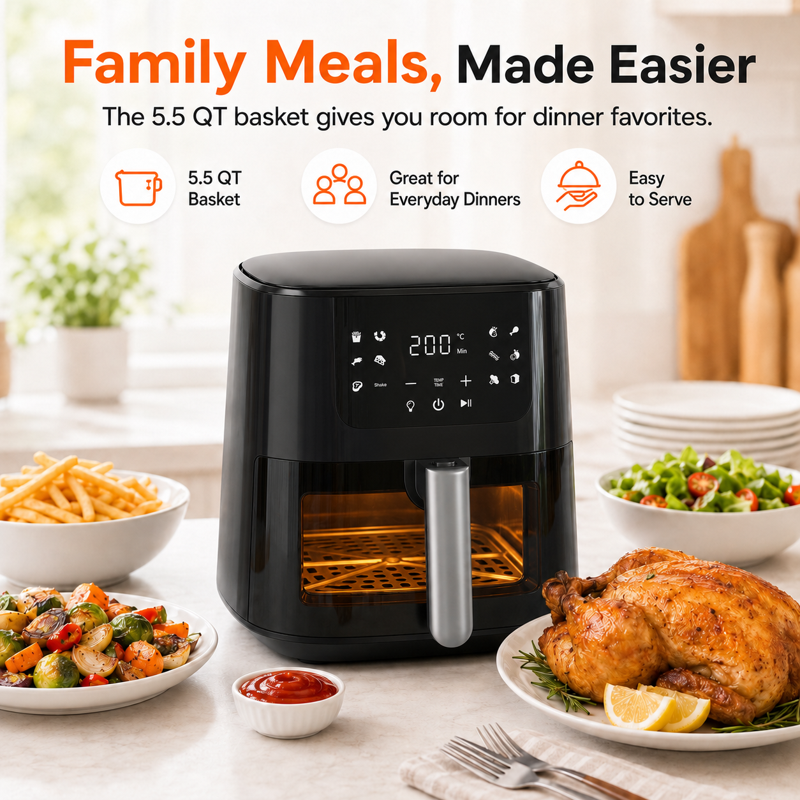 5.5 QT Digital Air Fryer with Touchscreen - Black with View Window