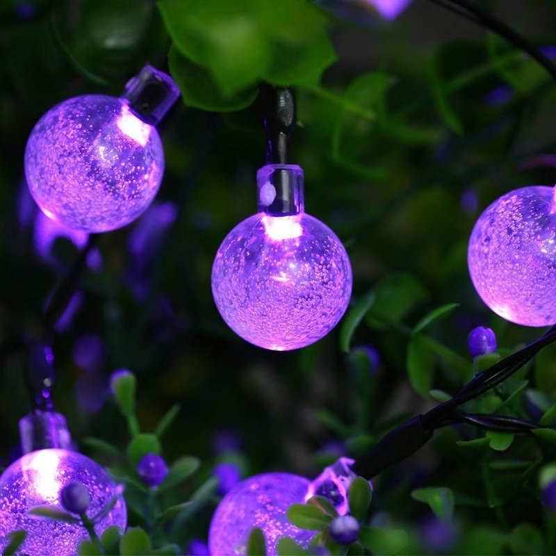 7M Purple Solar Crystal Ball String Lights Waterproof 8 Mode Globe Fairy Lights