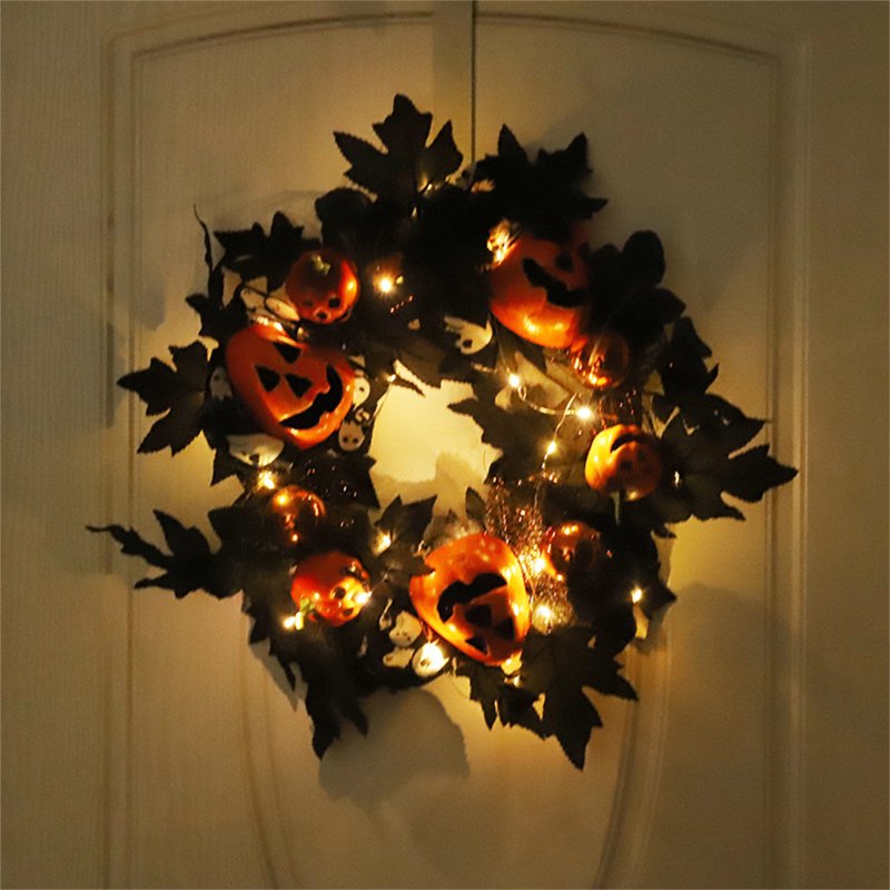Halloween Wreath for Front Door Indoor Outdoor Ghost & Pumpkin Decor