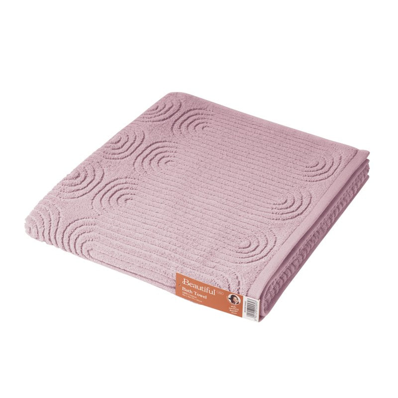Textured Bath Towel - Soft 100% Cotton, Rose Pink, 56x30 Inches - Drew Barrymore