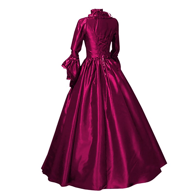 Hot Pink Maxi Dress for Women Vintage Gothic Long Sleeve Hooded Gown - L