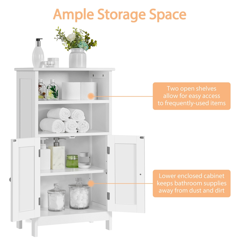 5-Tier Wooden Bathroom Floor Cabinet with Adjustable Shelves - White Storage Furniture