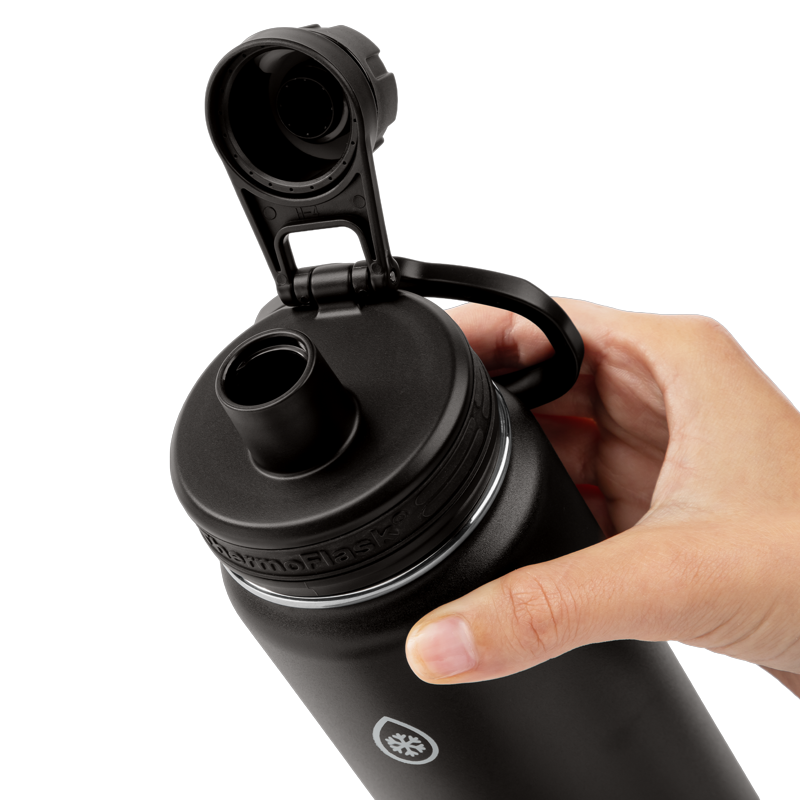 Insulated Stainless Steel Water Bottle with Leakproof Spout Lid - 24 oz, Black