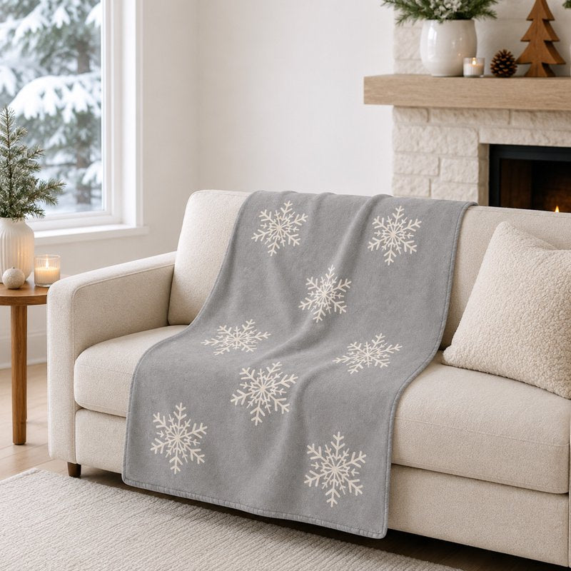 Snowflake Christmas Flannel Throw Blanket - Soft Polyester Decorative Holiday Blanket 59x39in - Seasonal Home Decor