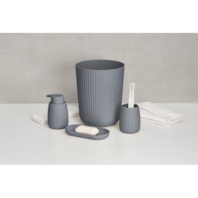 Mainstays Rubberized Plastic Ribbed Bathroom Set - Gray, 4-Piece