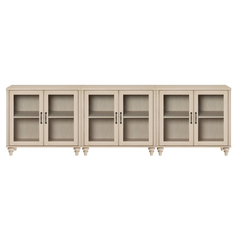 Light Beige 85-Inch TV Stand with 6 Glass Doors & Storage