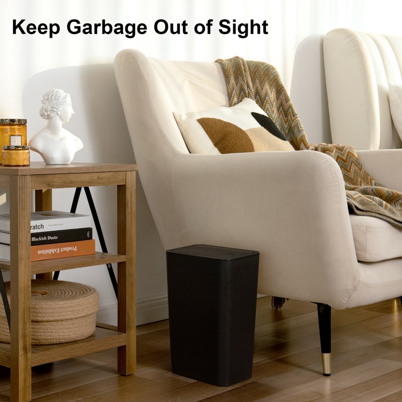 2 Pack Plastic Trash Can with Press Top Lid - Black, 2.6 Gal