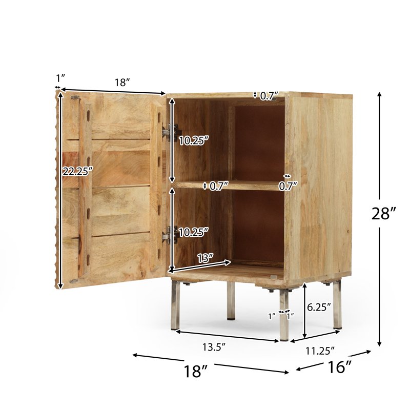 Modern Mango Wood and Iron Nightstand with Shelving