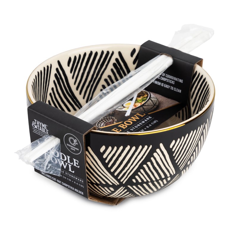 Triangle Ceramic Ramen Noodle Bowl Set with Chopsticks - 2 Pack