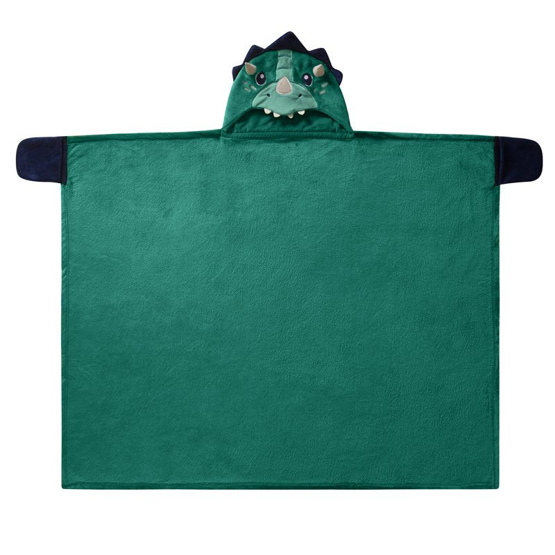 Kids Dinosaur Hooded Throw Blanket - Glow-in-the-Dark Teal Dinosaur Design, 40x50 Inches