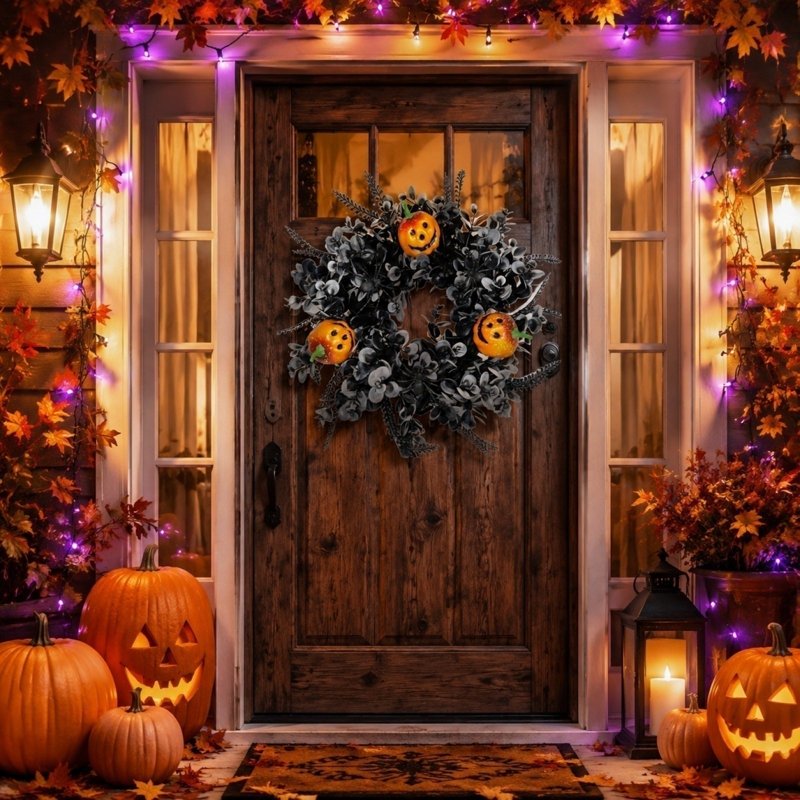 Halloween Door Wreath N-9 - Front Door & Holiday Wall Decor - Fall & Party Season