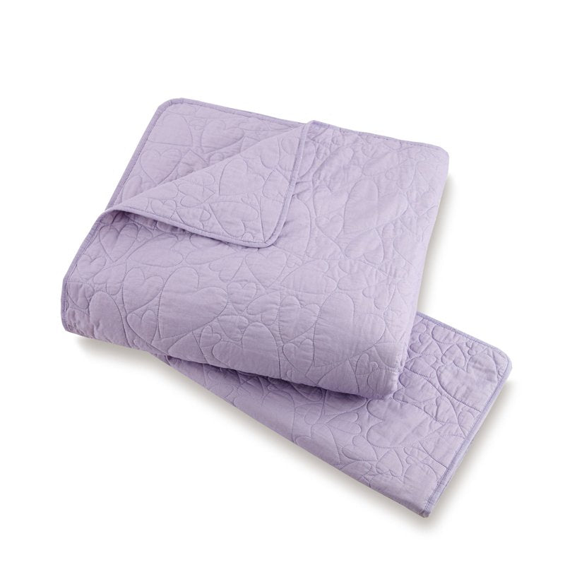 Urban Playground Kids Lavender Heart Twin Quilt Set with Pillows - 4 Piece