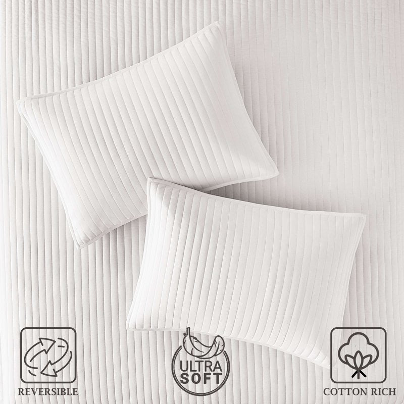 Full/Queen Jersey Quilt - Off-White Reversible Bed Cover, 60% Cotton