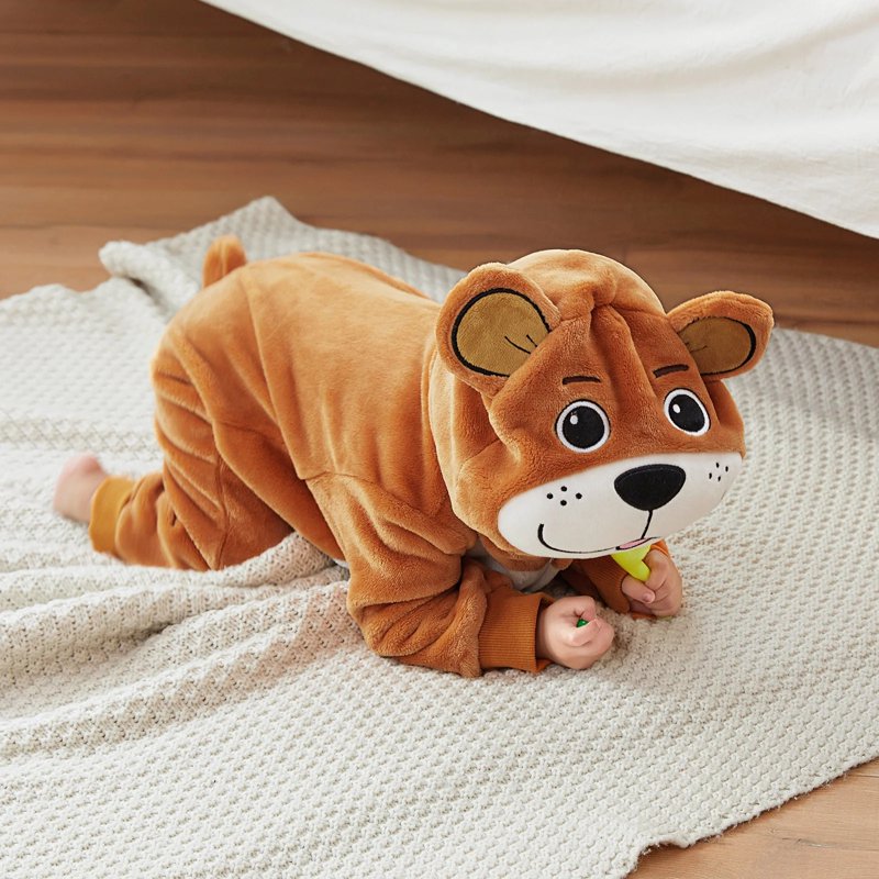 Baby Animal Costume Romper - Unisex Brown Bear Hoodie Jumpsuit for 6-12 Months