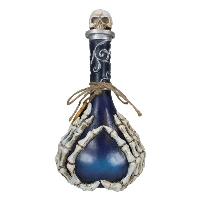 Decorative Skeleton Fingers and Skull Blue Potion Bottle - Halloween, Gothic Home Decor
